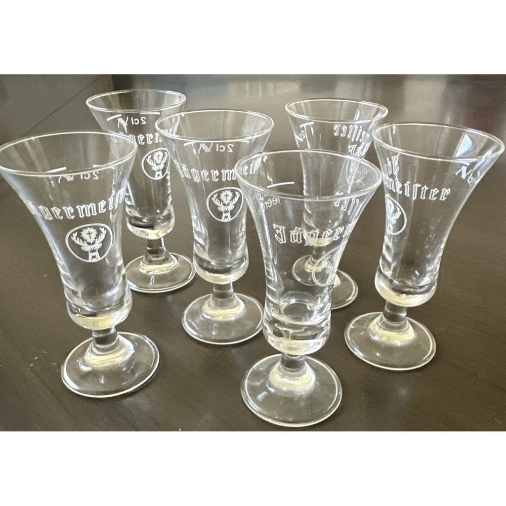 Jagermeister Clear Pedestal Cordial Shot Glasses 2cl, 3 3/4" Tall Bar Set of 6